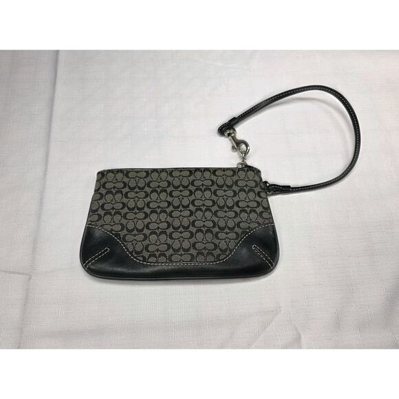 Coach Y2K Black Gray Signature C Small Wristlet Wallet Monogram Canvas & Leather - Picture 2 of 7